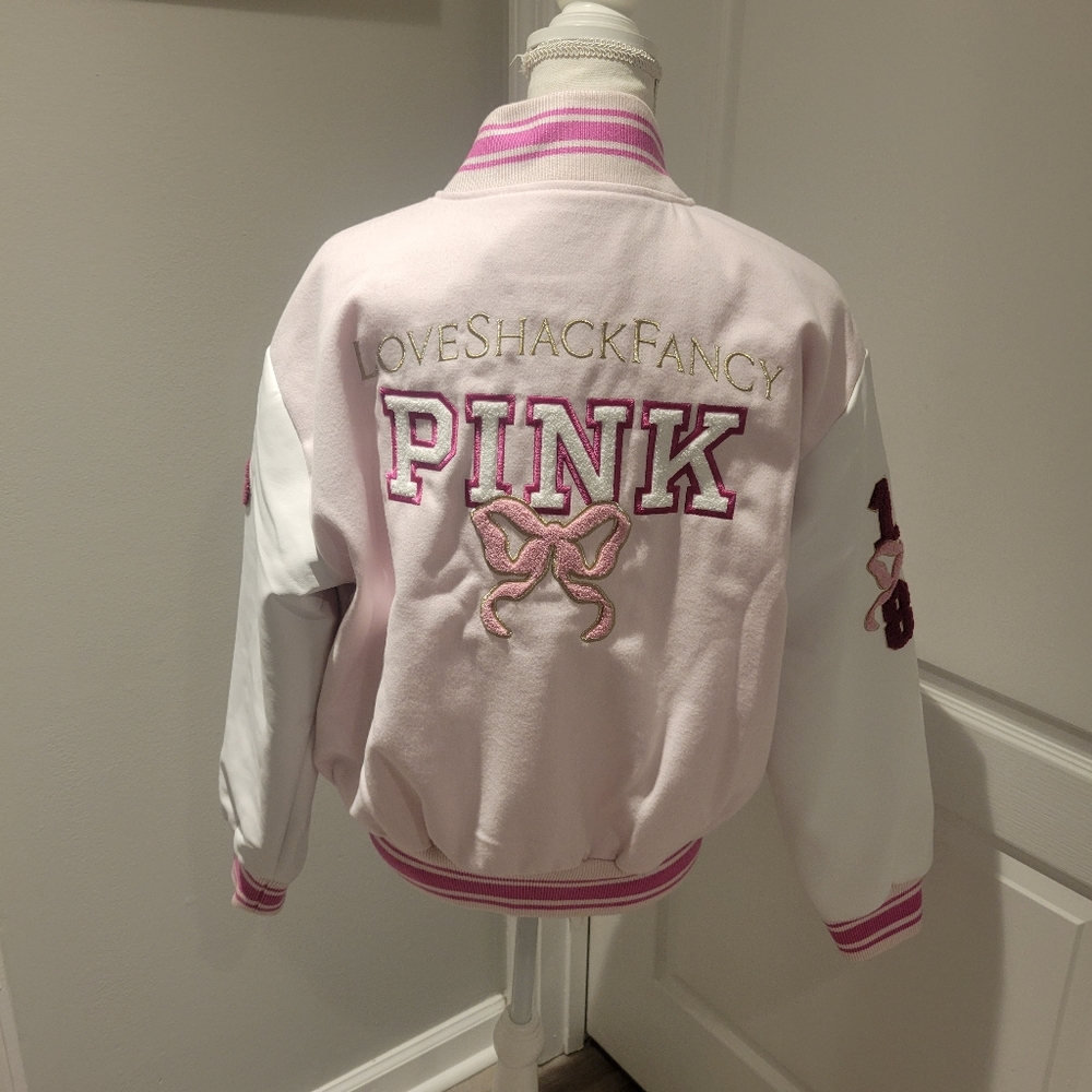 VS PINK × LOVESHACKFANCY COLLAB RE-ISSUED BOYFRIEND VARSITY JACKET - Picture 9 of 13
